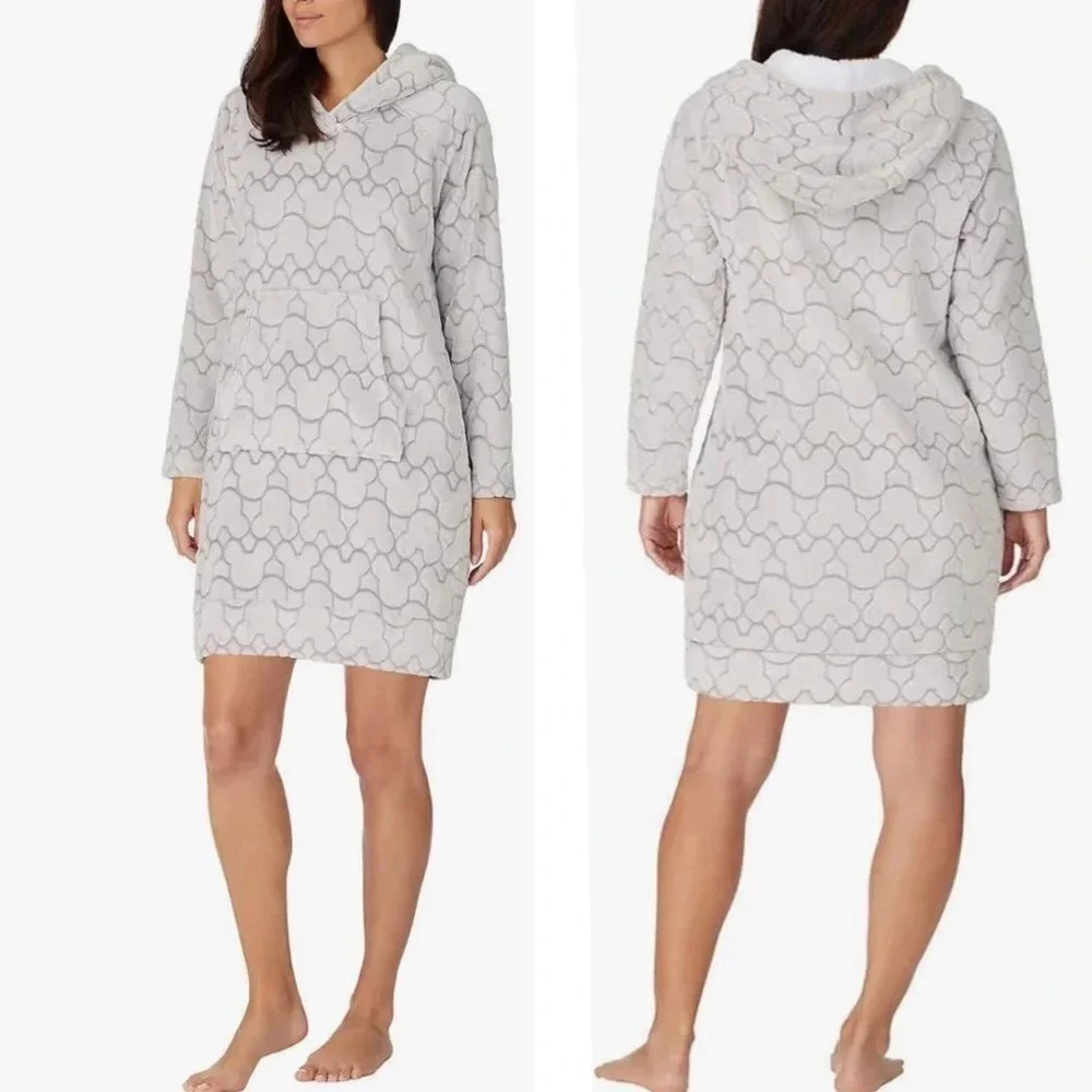 Disney Mickey Mouse Fleece Lounge Fleece Hoodie Dress Lounge Blanket Grey Size M